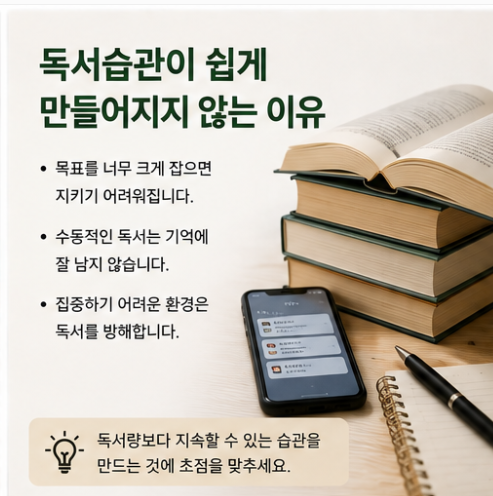 독서 목표를 너무 크게 잡으면 꾸준히 실천하기 어려운 이유와 작은 습관부터 시작하는 방법