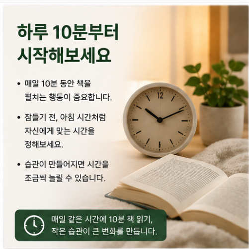 매일 하루 10분씩 책을 펼치는 작은 행동으로 독서습관을 만드는 방법